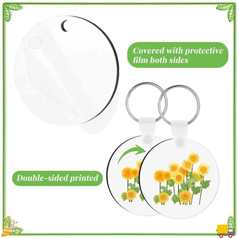 A32HOT-300 Pcs Sublimation Keychain Blanks Bulk Double Side Heat Transfer Sublimation MDF Blank Set With Keychain Rings & Rings