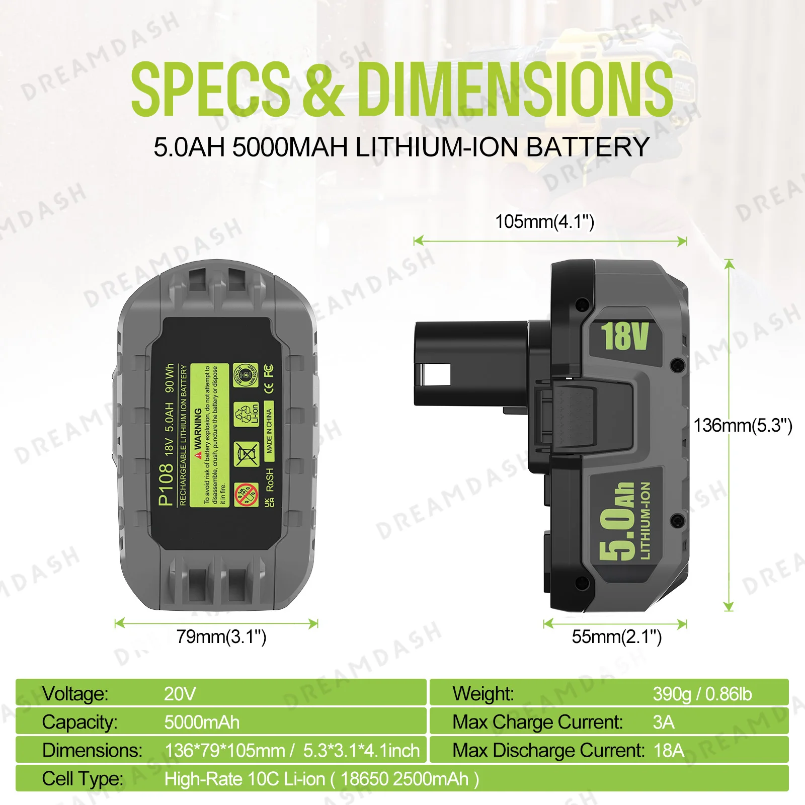 Akumulator 5.0Ah 18V do Ryobi P108 5000mAh litowo-jonowy do Ryobi RB18L25 RB18L15 P108 P102 P103 P104 P105 Bateria do elektronarzędzi