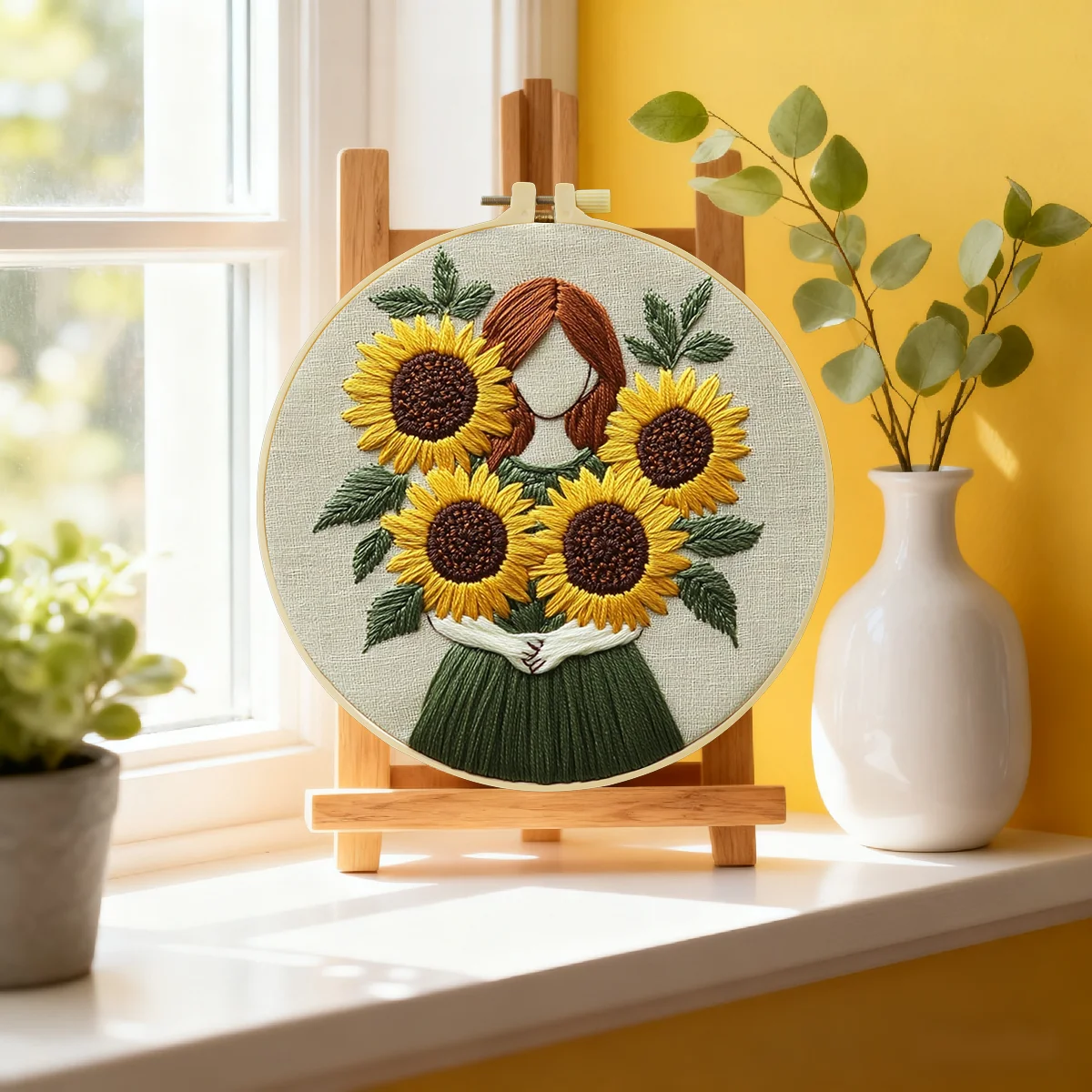 1 Stück 20X20CM/15X15CM 7,87/6,3 Zoll Sonnenblumen-Taschen-Stickerei-Starter-Kit DIY-Kit DIY-Stickerei-Set Handarbeiten Heimdekoration – Detail 3
