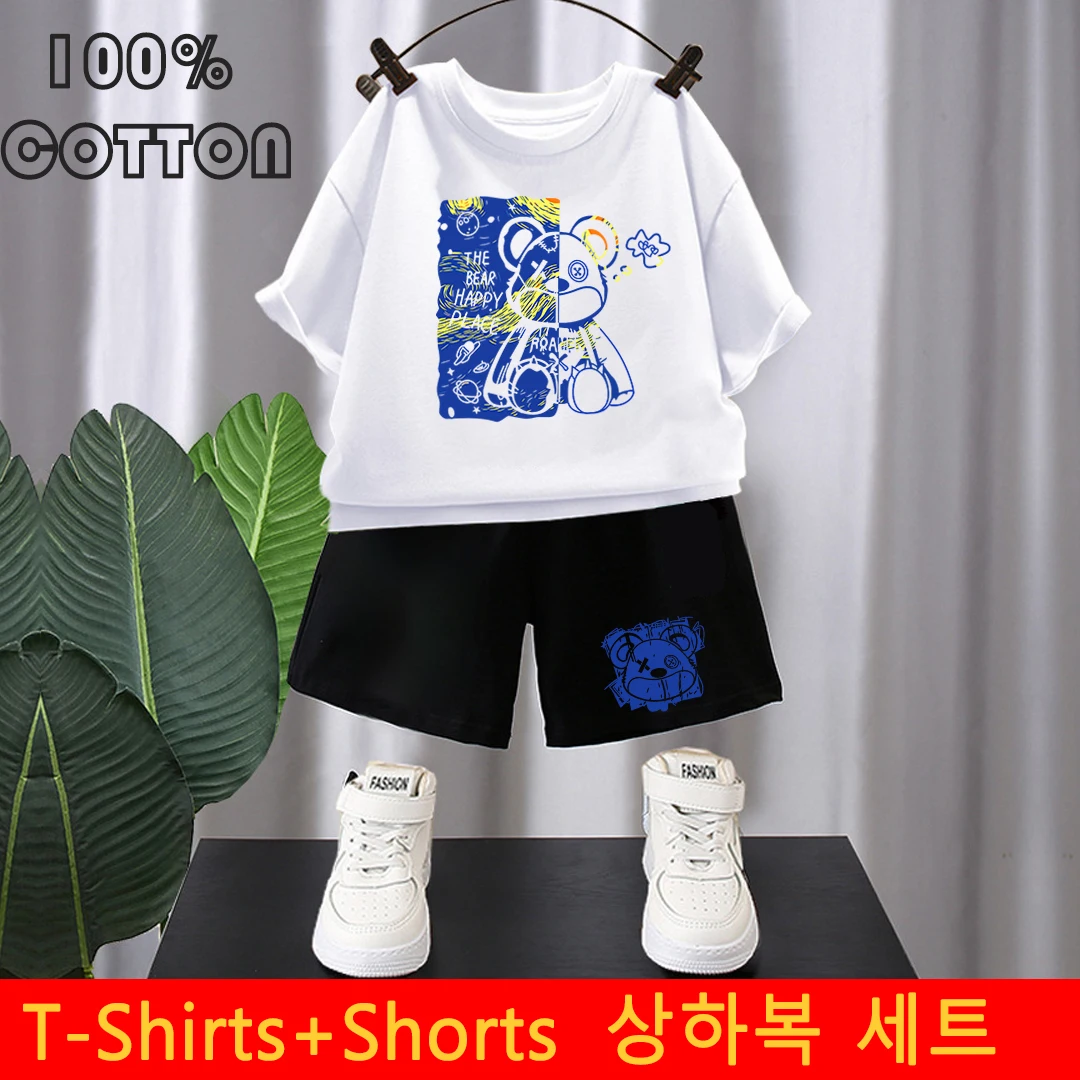

2025 Summer Boys T Shirts Shorts 2 Piece Sets Korean High Street Fashion Kids Top Pants High Quality Children's Sports Suits New