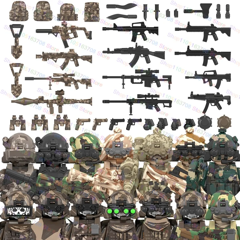 MOC Military Soldiers Action Figures Dolls Building Block Accessories Model Assembly Toys Halloween Gifts WM6147 WM6168 WM6169