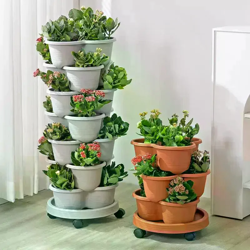 Tower Stackable Flower Pot Plastic Multi-layer Garden Planter Tower For Strawberry Vegetable Frame Grow Vertical