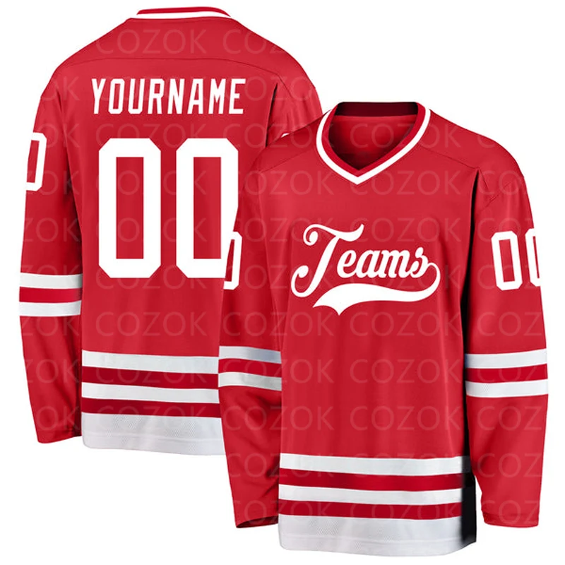 Custom Red White Hockey 3D Print You Name Number Men Women Ice Hockey Jersey Competition Training Jerseys