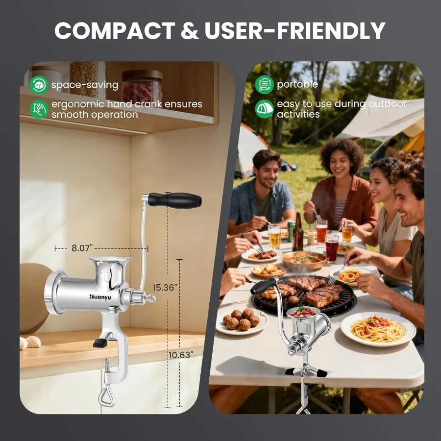 مفرمة لحم يدوية مع آلية كرنك يدوية من الفولاذ المقاوم للصدأ شديدة التحمل لمعالجة النقانق ولحوم اللحوم المطحونة والدجاج ولحم البقر #6