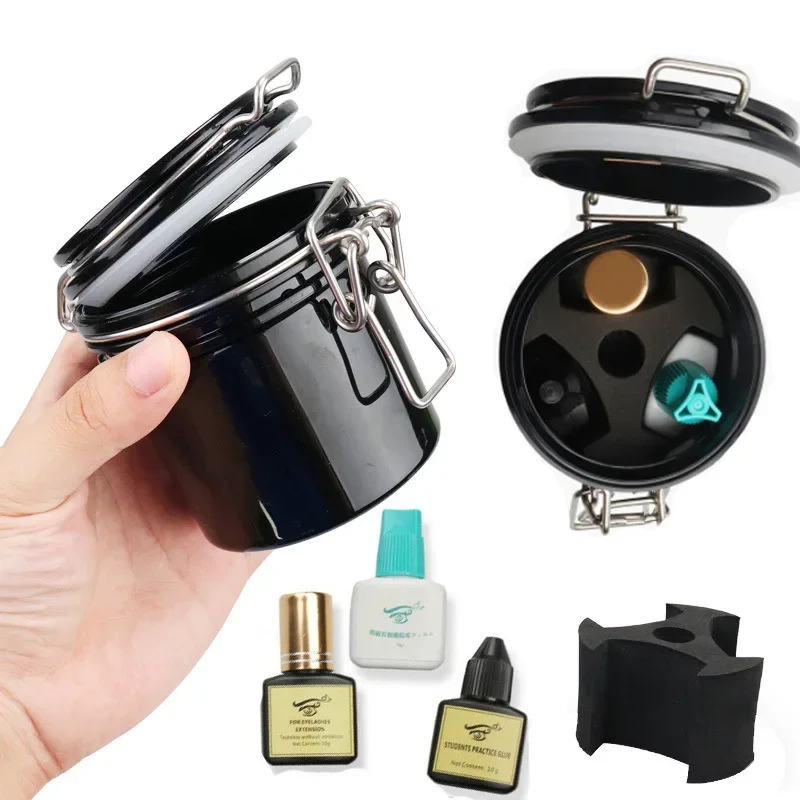 Tanque de armazenamento de cola para cílios, recipiente individual para enxerto de cílios postiços, suporte adesivo, jarra de armazenamento, extensão de cílios, ferramentas de maquiagem