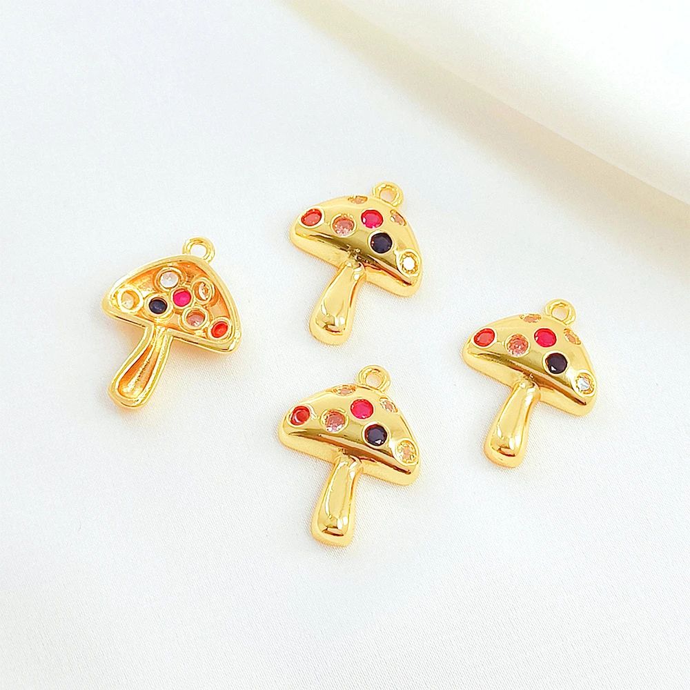 Brass Coated Gold Zircon Inlay Butterfly Flower Mushroom Pendant DIY Jewelry Making Necklace Bracelet Accessory Materials