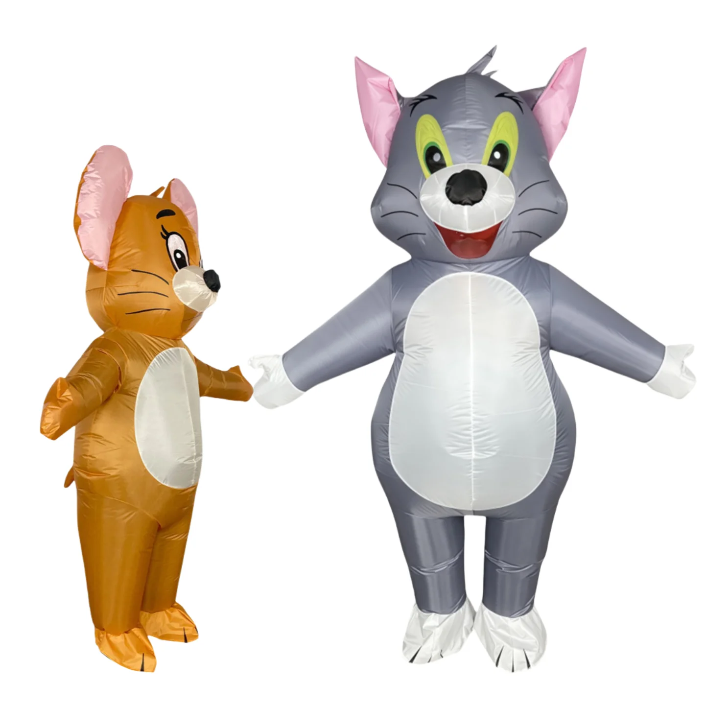 Disfraz inflable de dibujos animados clásico del 85 aniversario: juego de rol para fiesta (personajes de gato gris y ratón marrón)