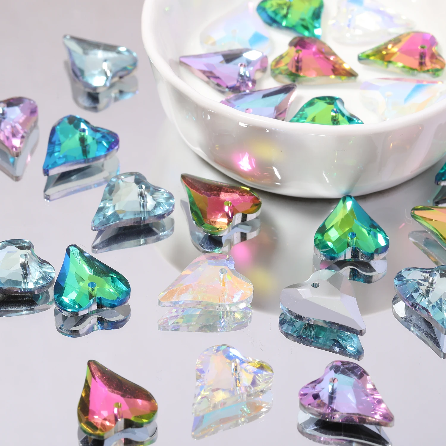 5pcs AB Color Crystal Heart Shape Shiny Single Hole Pendants For Jewelry Making Necklace Phone Charms Handmade Crafts 14x17.5mm