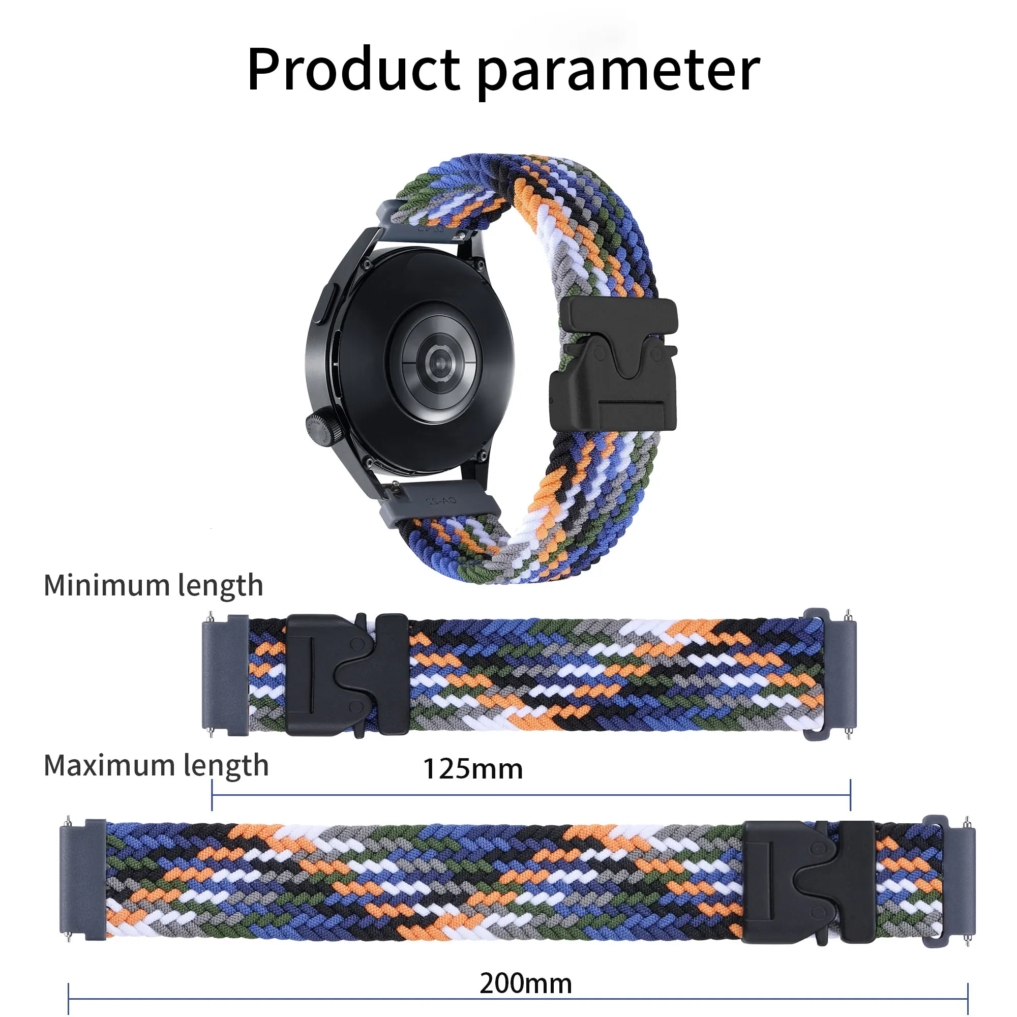 Universal Largura 22mm Strap Adequado para Samsung Watch Watch 2 45mm 46mm Gear S3 Nylon Trançado Strap com comprimento ajustável