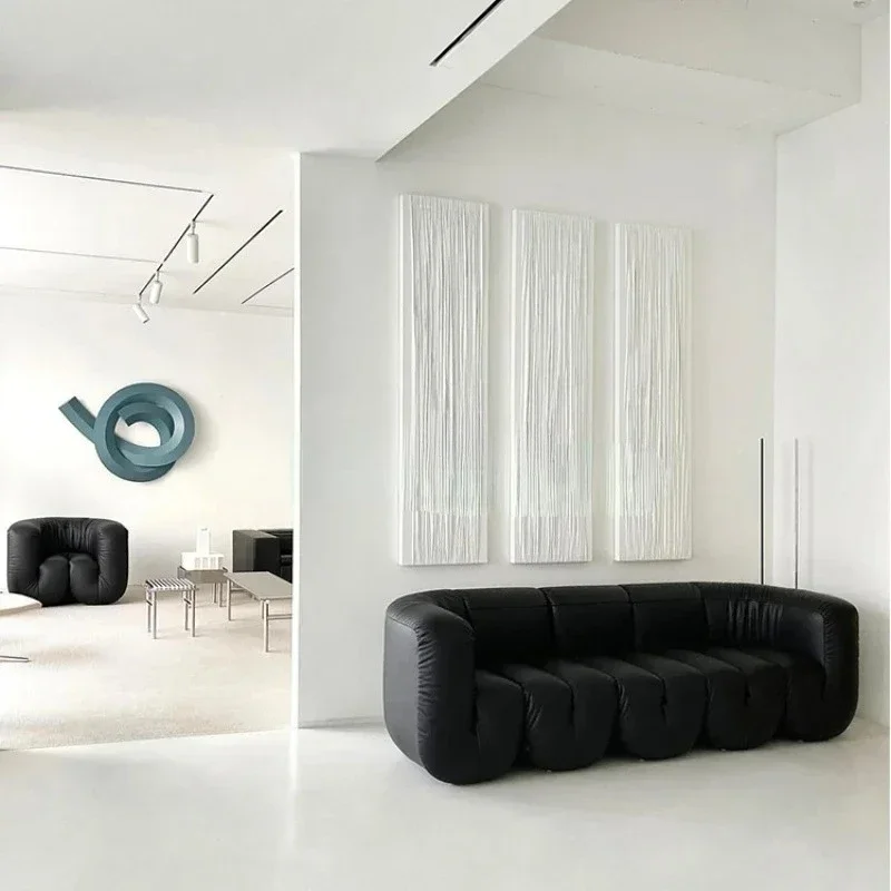 Sofa straight row, black sofa in the live stream of the photography studio