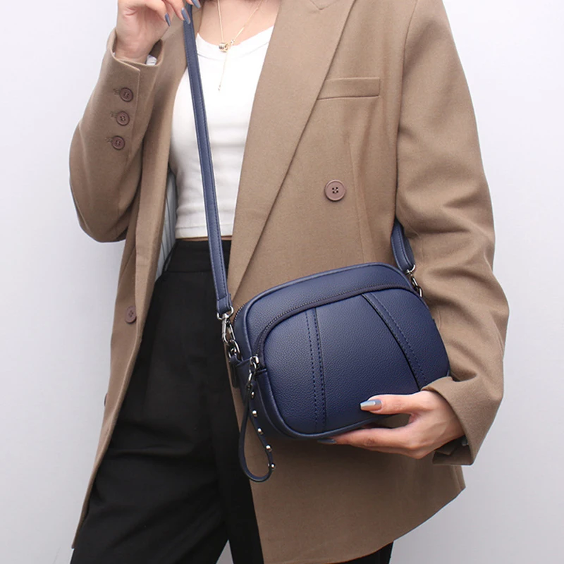 Einfarbige modische Niet Reiß verschluss Damen Handy tasche einfache weiche Leder Schulter Cross body kleine quadratische Tasche Handtasche – Detail 9