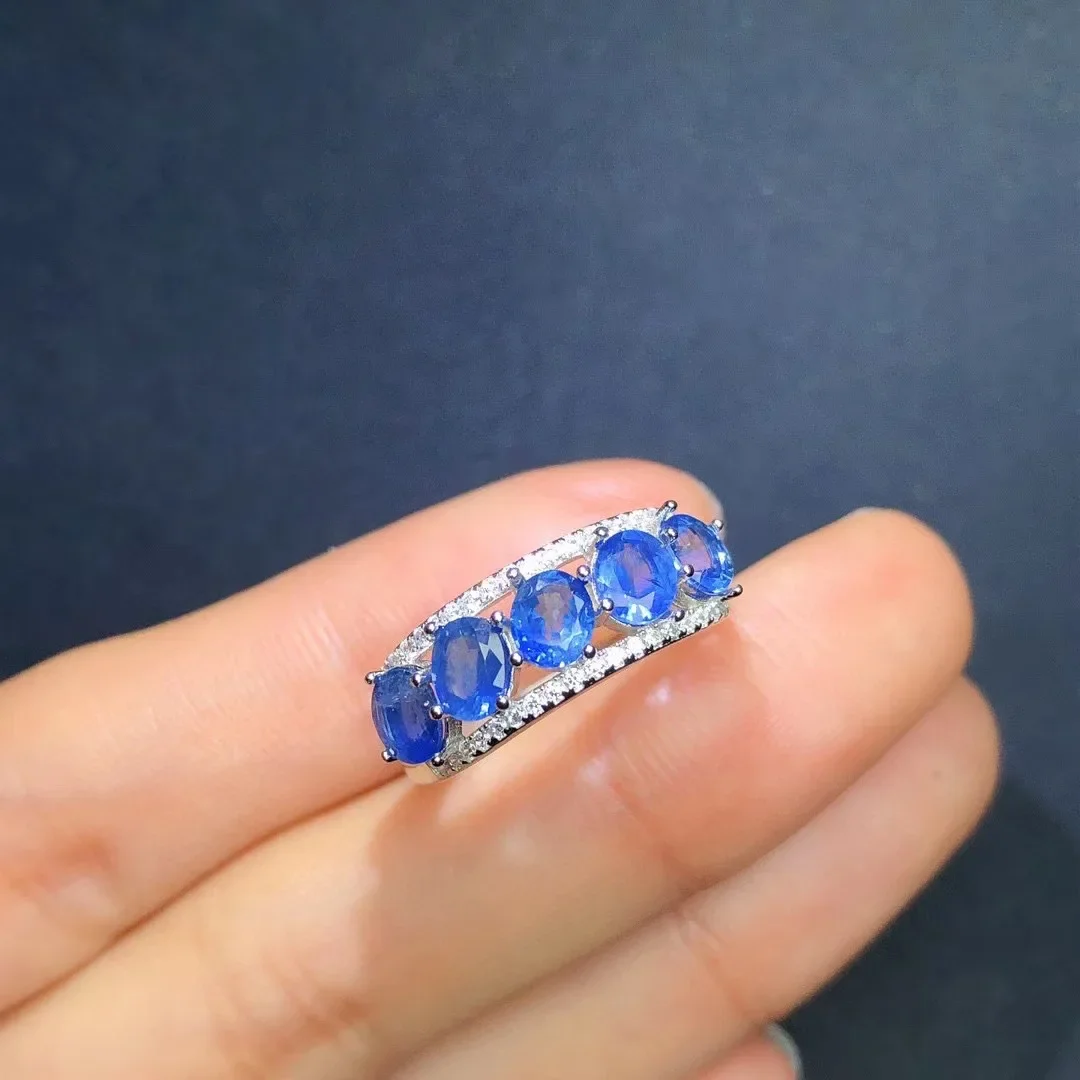 Total 2ct Natural Blue Sapphire Silver Ring Ring 4mm*5mm Sapphire Jewelry Classic Gemstone Ring for Daily Wear