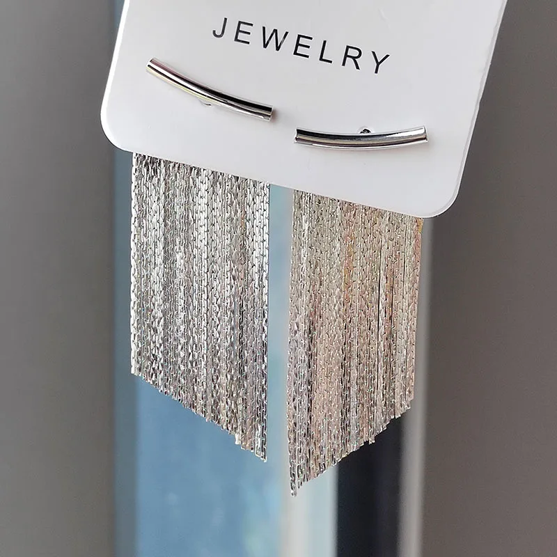 Fashion 14K Gold Color Shiny Long Chain Tassel Earrings For Women Luxury Pendant Stud Earrings Wedding Party Daily Jewelry Gifts