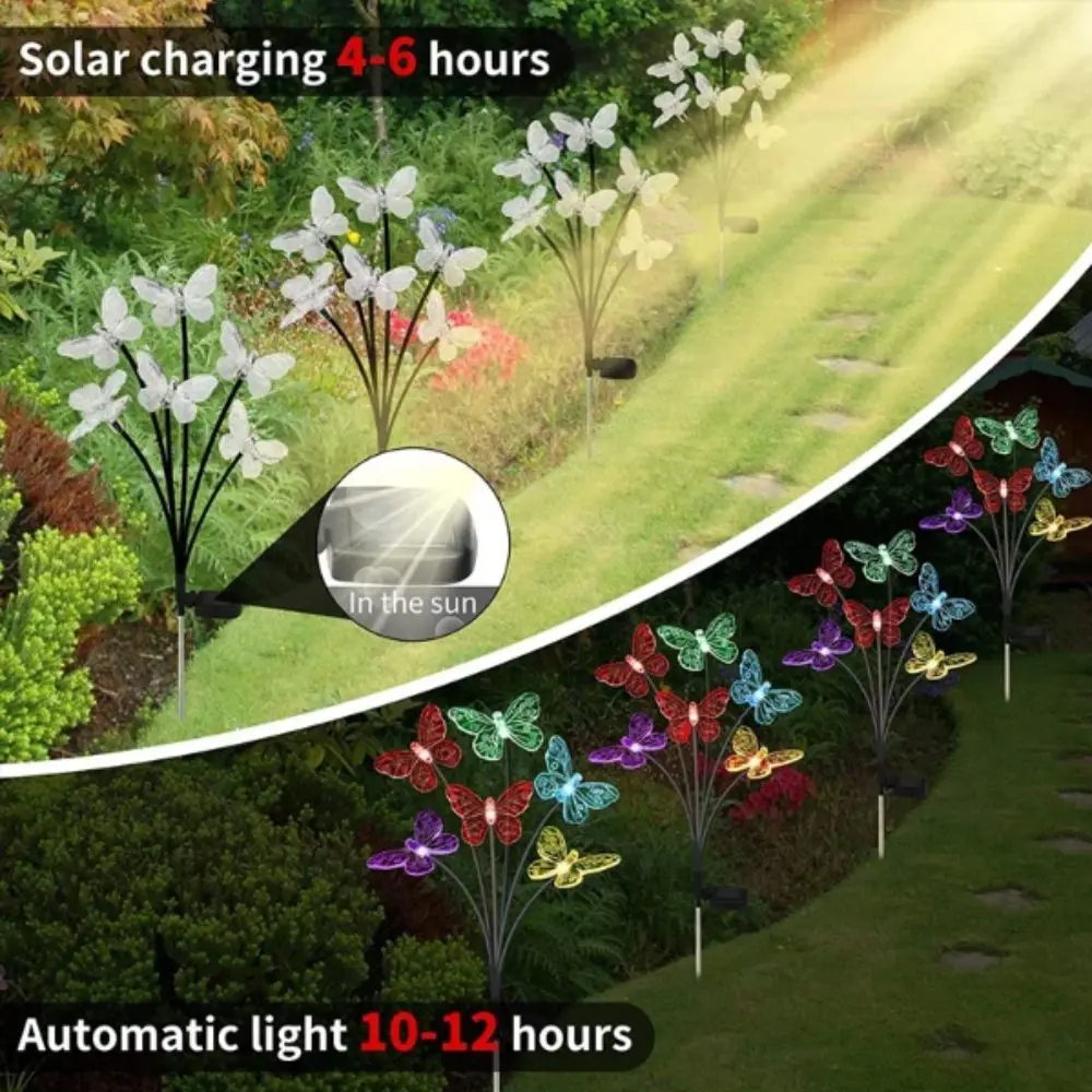 Waterproof Solar Butterfly Lights 2 Modes Battery-operated Outdoor Decor Light Solar Powered 6 LED Garden Solar Lights Lawn
