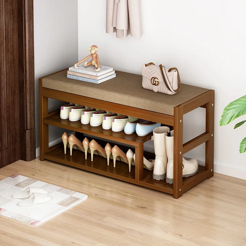 

Solid Wood Household Door Soft Shoe Stool Entry Shoe Stool Can Sit Fitting Deng Simple Wear Shoe Rack Porch Double Stool