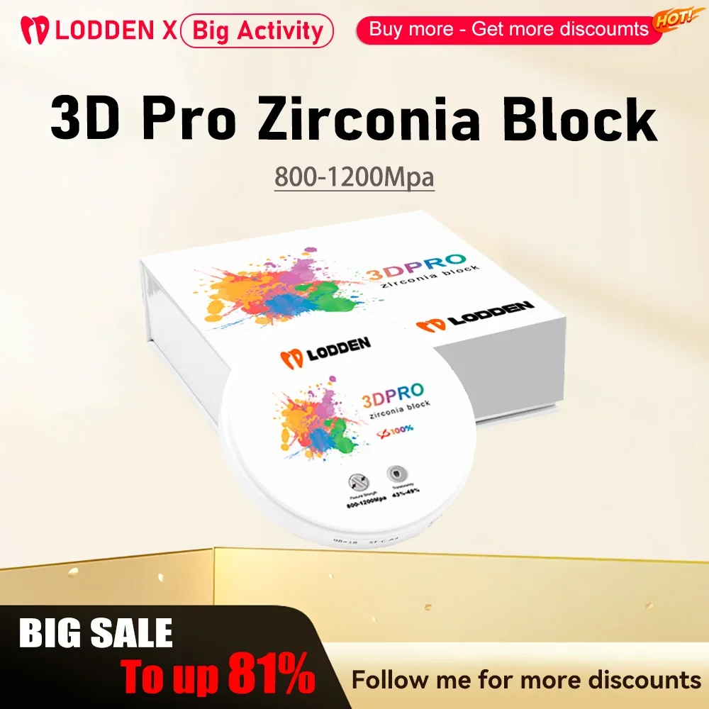 

LODDEN Dental Lab Zirconia Block 3D PRO Multilayer Zirconia Disc 98mm Open System Dentist Material Vita 16 Colors For CAD/CAM