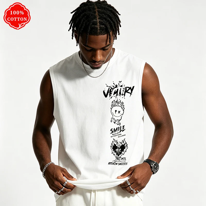 Chaleco sin mangas informal de verano 100% algodón para hombre, top sin mangas con cuello redondo, transpirable y holgado-H15