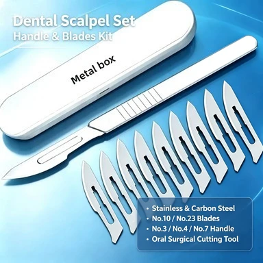 Dental Scalpel Handle & Blades Set No.3/4/7 No.10/23 Stainless Carbon Steel Surgical Cutting Tool for Oral Use
