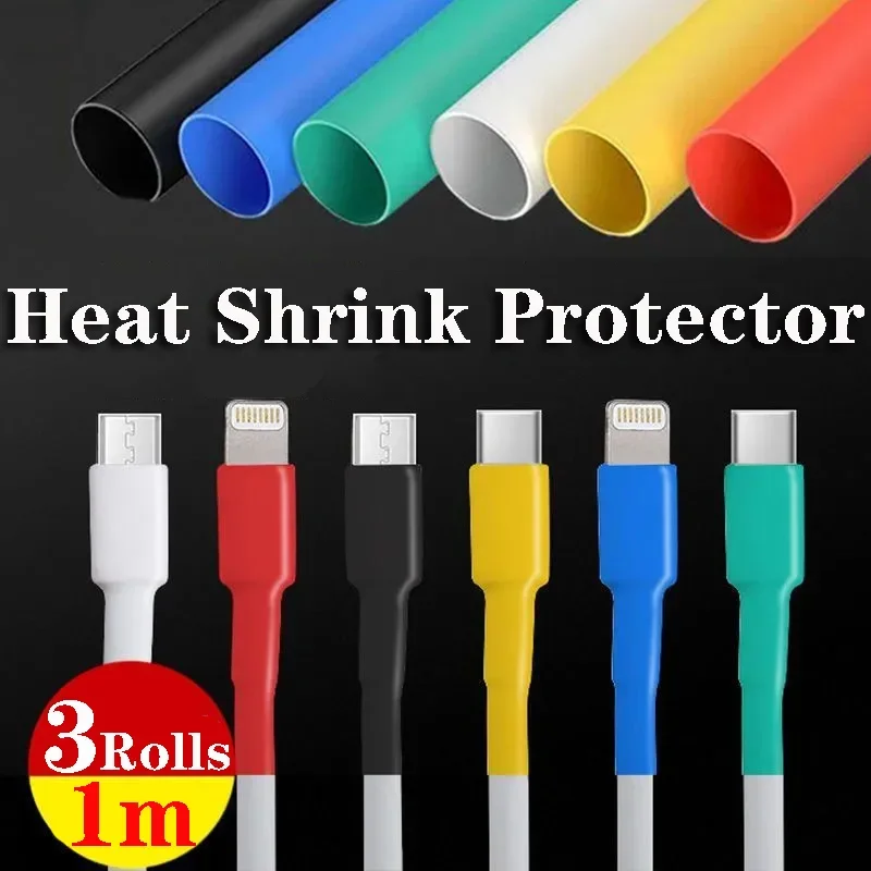 3 Rolls Cable Protector Heat Shrink Tube Sleeve for IPhone for Huawei for Samsung for Xiaomi Usb Cable Wire Organizer Winder