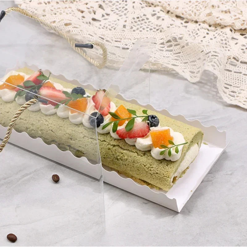 10 Pcs Clear Switzerland Cake Roll Packing Box Long Strip PET Plastic Side Opening Handheld Box Biscuit West Point Baking Box