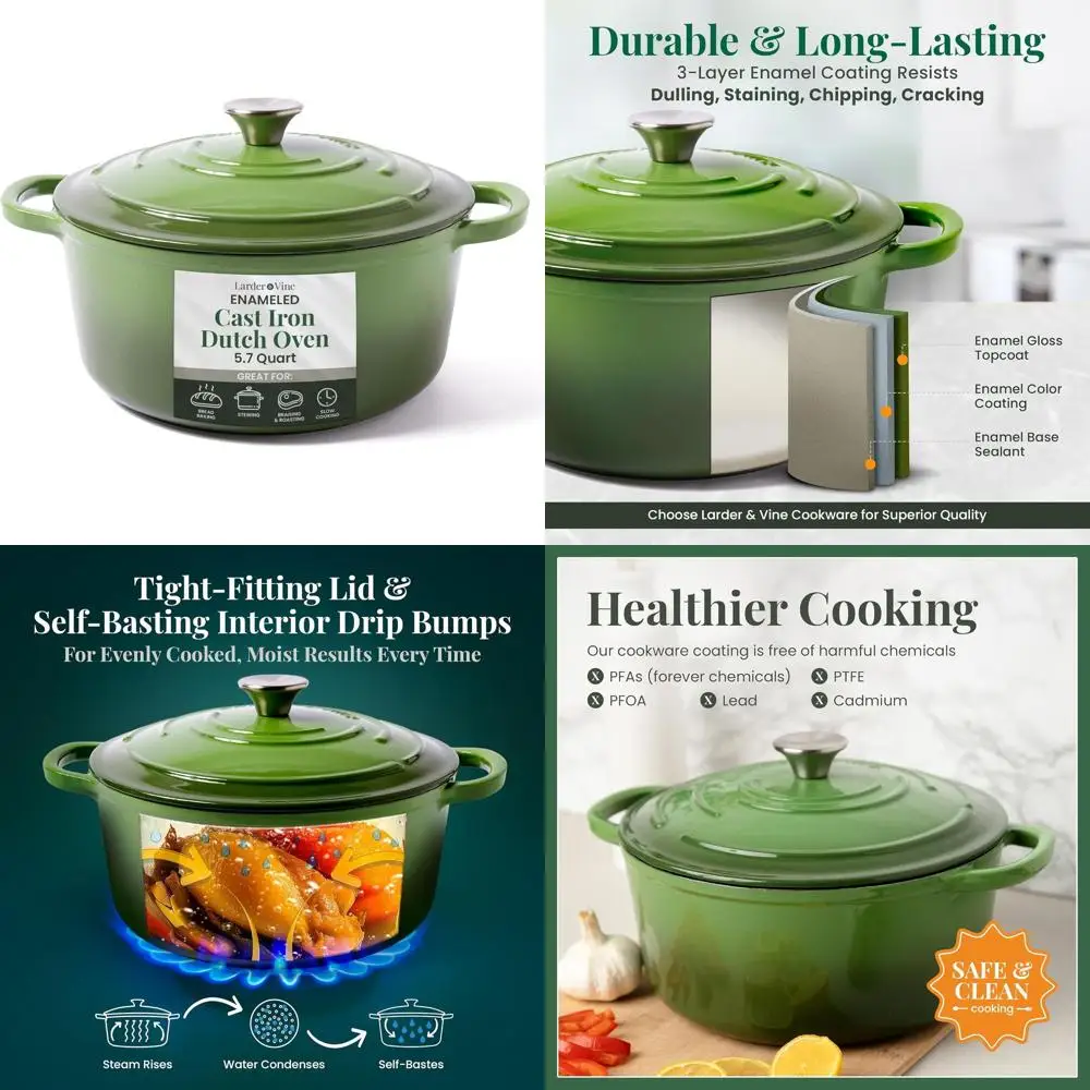 

5.7qt Enamel Dutch Oven Pot with Lid - Versatile for Bread, Okra, and More, Heat-Resistant to 500°F