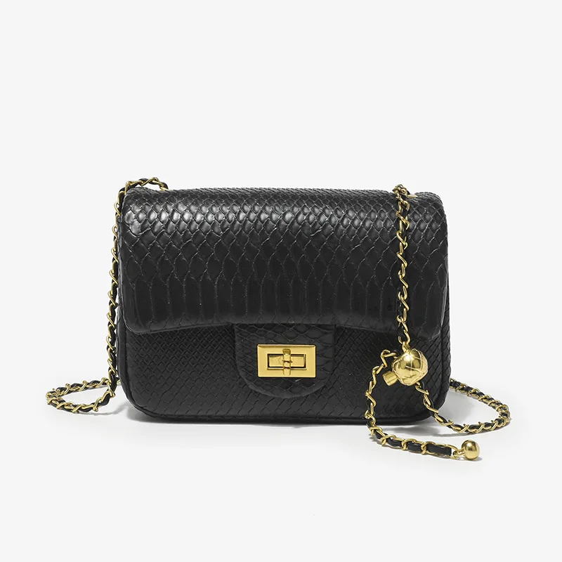 2024 New Trendy Small Snake Pattern Crossbody Bag for Women High-end PU Leather Flap Shoulder Bags Classic Female Chain Handbags