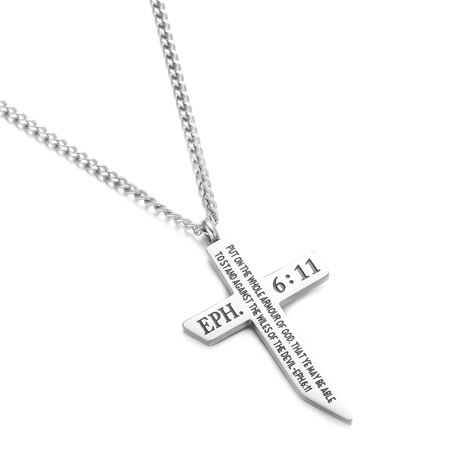 HOUWU TIM EPH 6:11 Inspiration  Trendy Men Stainless Steel Big Cross Pendant  Custom Necklace Christian Jewelry