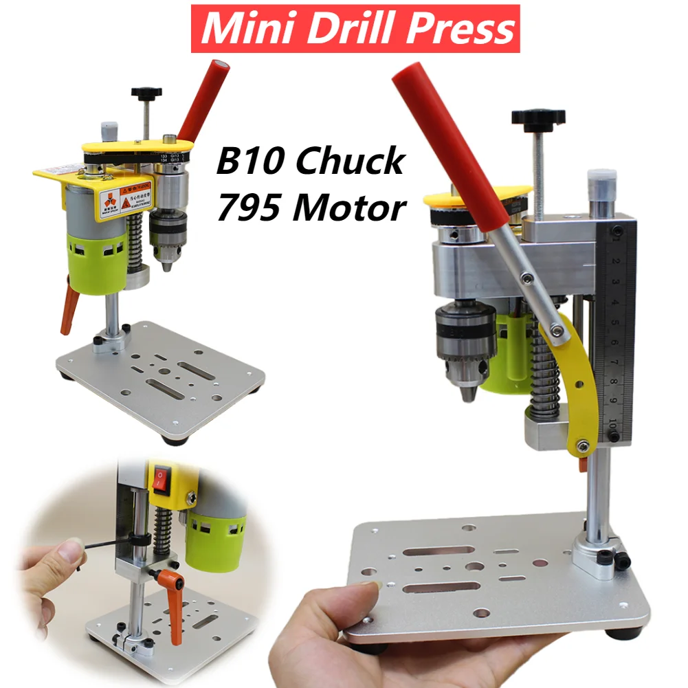 Mini Drill Press B10 Chuck Precision CNC Table Drilling Machine Mini Bench Drill Machine 795 Motor Metal Wooden Jade Crafts Tool