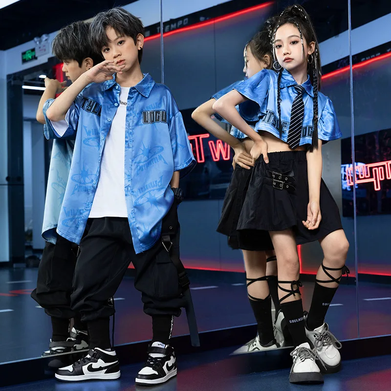 [4-15 years old]Kids Japanese & Korean Fashion Shirt Set Girls Hip Hop Fancy Streetwear Boys Hip Hop Costumes