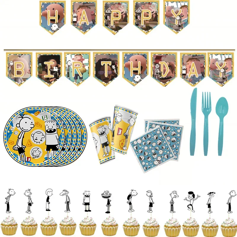 disney Diary of a wimpy Kid Birthday Disposable Tableware Set Paper Plate Cup Straw Party Supplies Latex Balloon wimpy Kid Party