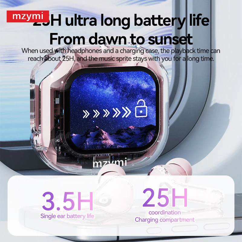 mzymi A20 TWS Touch Screen Wireless Earphone Blutooth5.4B HiFi Stereo Noise Cancelling Headphone For Android iOS