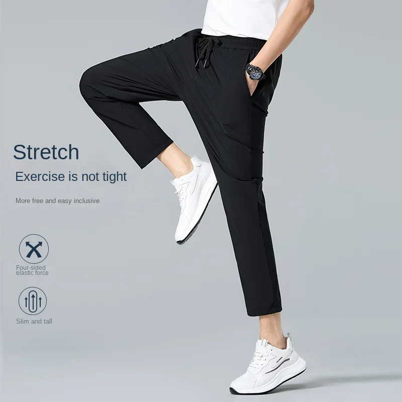 Summer Sports Pants Casual Outdoor Hiking Camping Simple Men Slim-fit Straight Pants Slim-fit Breathable Mens Clothing Navy Blue