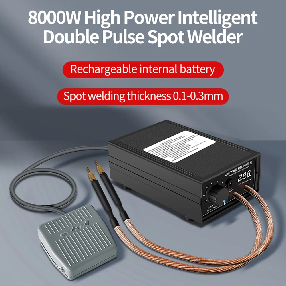 8000W Dual Pulse Spot Welding Machine 18650 Li-Battery Cellphone Battery 0.1-0.3mm Nickel Sheet DIY Welding Digital Spot Welder