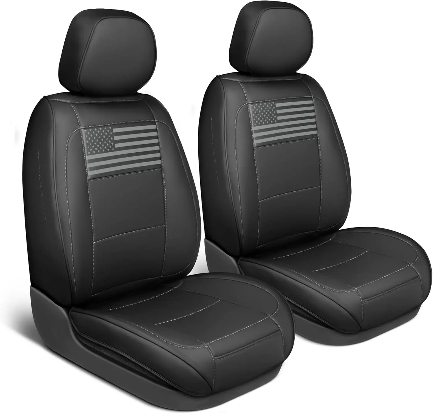 For Trucks, Cars & SUVs, Napa Leather, Black, American Flag - Designed Car Seat Covers as Accessories