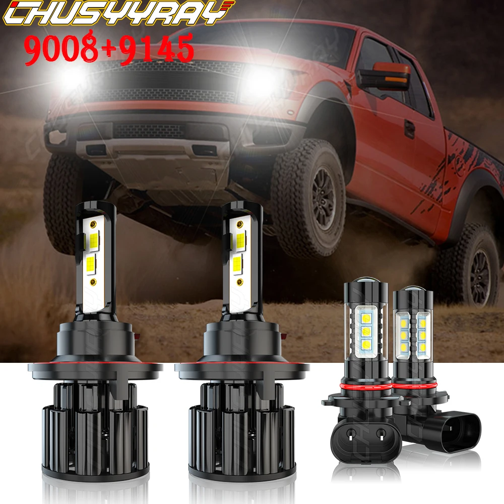 

CHUSYYRAY Car lights Compatible For 2004-2014 Ford F150 LED 9008 Headlight Hi/Lo 9145 Fog Light 4X Bulbs Combo 6000K Luzes