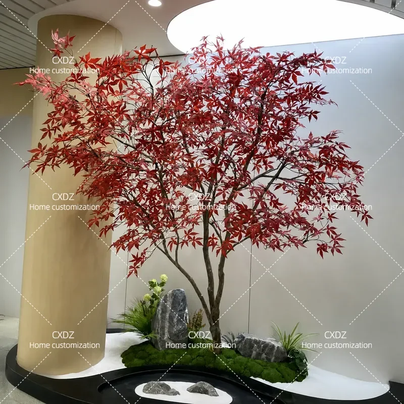 Red Maple Artificial Tree Large Indoor Outdoor Fake Tree Japanese Style Courtyard Landscaping Decoration Dry Landscape
