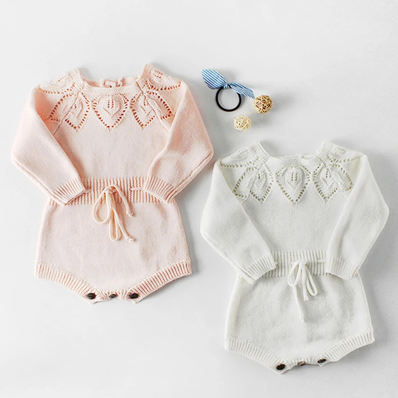 

Infant Baby Girl Knitting Bodysuits Long Sleeved Solid Color Newborn Baby Girl Jumpsuit Autumn Spring Baby Knitting Clothing