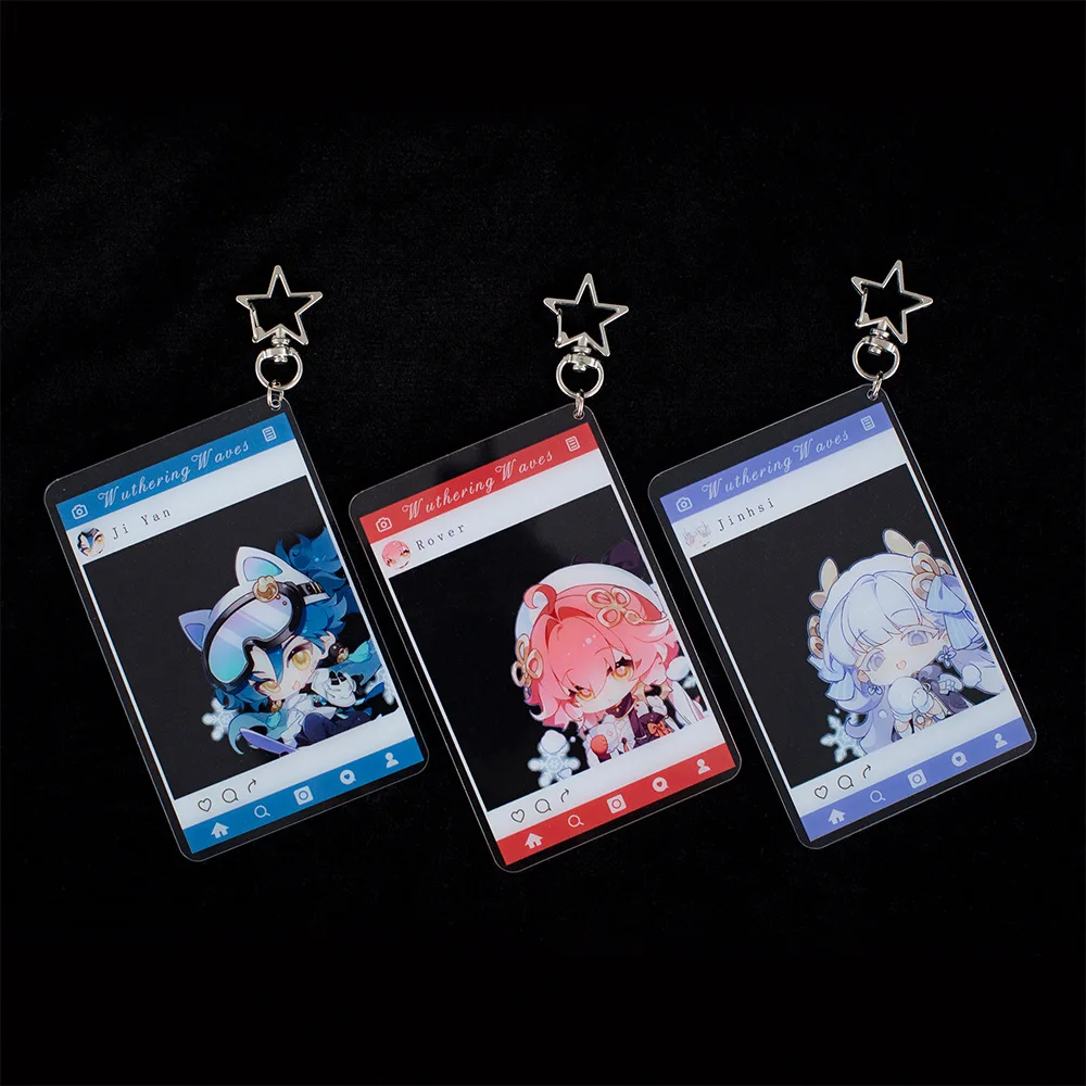 Wuthering Wave New Keychain Changli Jinhsi Cute Cartoon Anime Group Photo Transparent Card Pendant Keyring Backpack Jewelry Gift