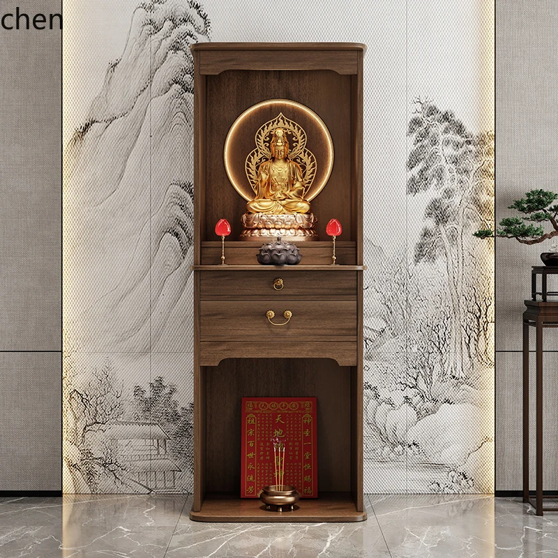 CZ Solid Wood Buddha Shrine Home Use God of Wealth Cabinet Bodhisattva Offering Table New Chinese Style Shrine