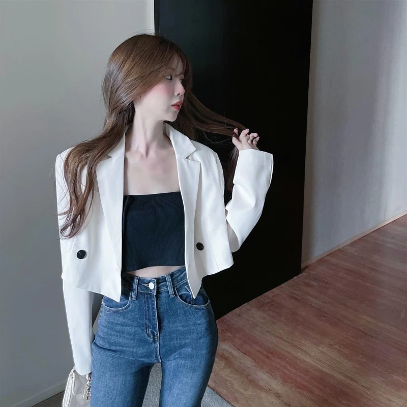 أزياء طويلة الأكمام اقتصاص عارضة أعلى المرأة ربيع الخريف بلون الموسم سليم صالح النمط الغربي التلبيب البدلة سترة