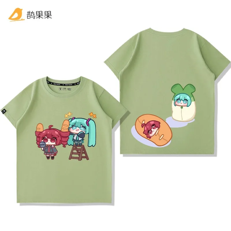 Chuyin Miku Future Co Branded Accent Teto Surrounding Pure Cotton Cartoon Printed Men's and Women's New Anime Casual T-shirt