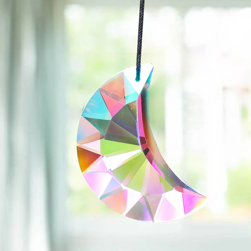 50MM AB Color Crystal Moon Faceted Prism Pendant Prism Chandelier Party Wedding Curtain Christmas Hanging DIY Jewelry Making