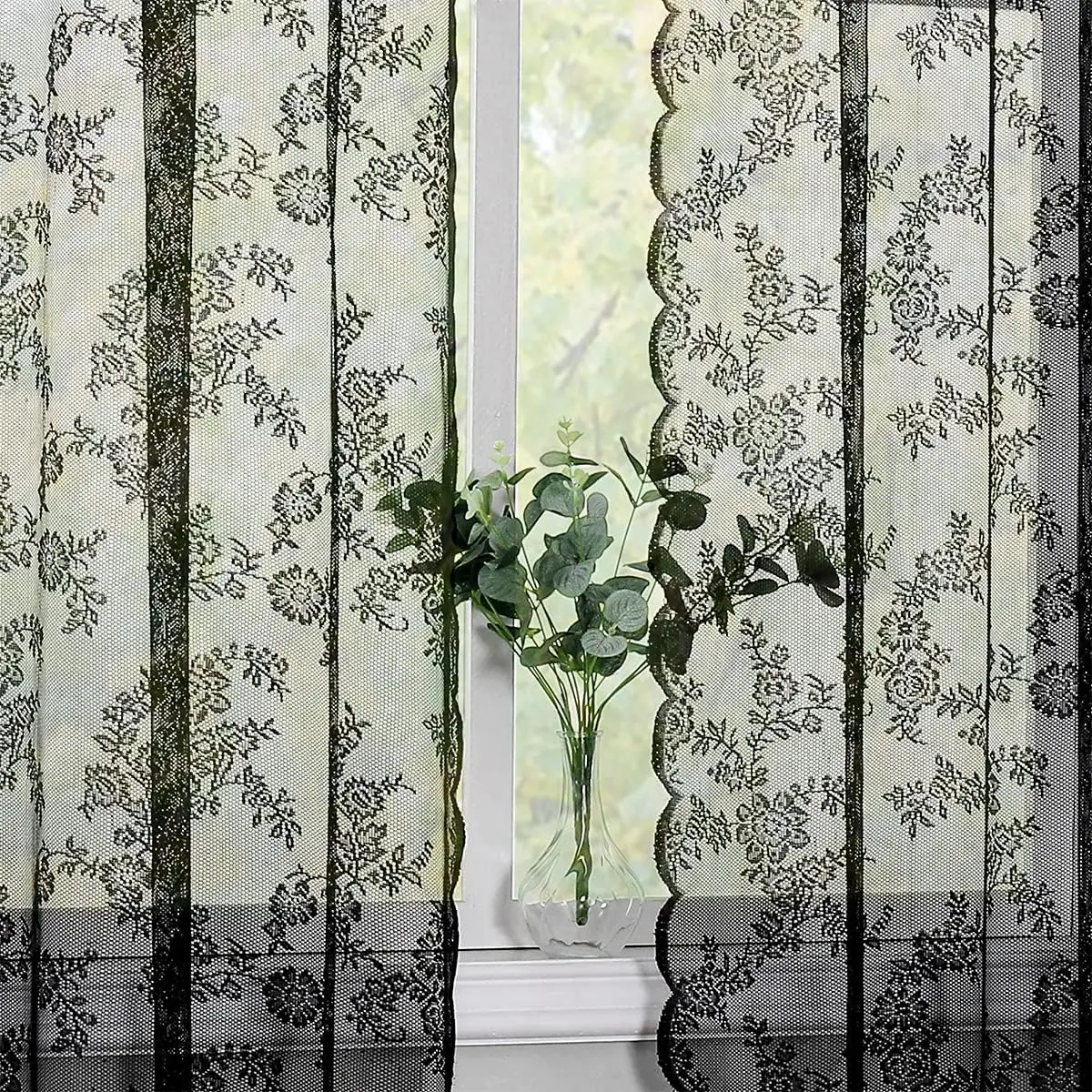 1-teilige Vintage-Vorhangpaneele mit floraler Stickerei und klarer Spitze – Privatsphäre und Lichtfilterung, maschinenwaschbar – Detail 12