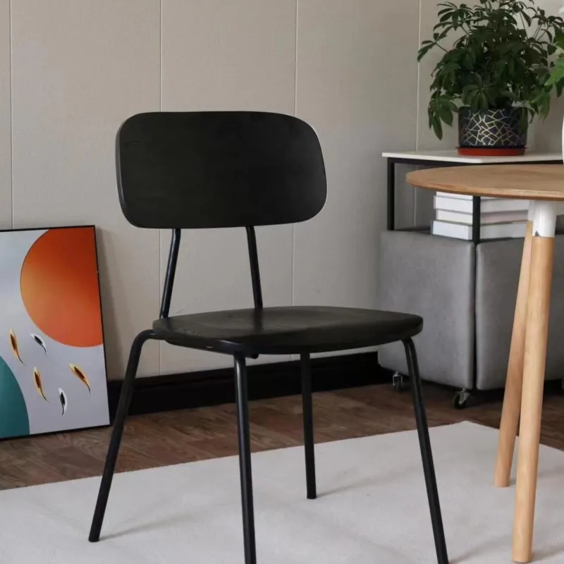 Antique Coffee Shop Solid Wood Dining Chair Backrest Leisure Chair Scandinavian Milk Tea Shop Simple Restaurant Iron Chairs view 5