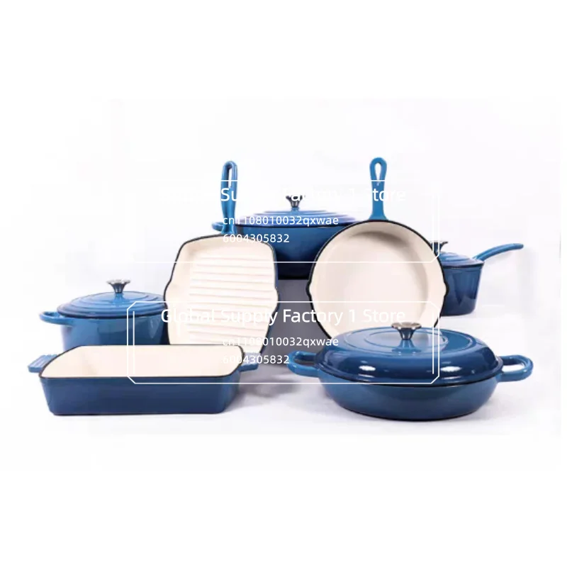 Enameled Cast Iron Cookware Set 7-Piece Oven Skillet Frying Pan Saucepan Multipurpose Kitchen Pot