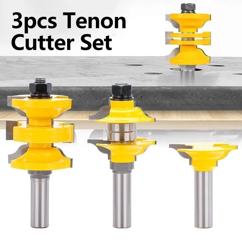 Entry Interior Tenon Door Router Bit Set 12mm Shank Door Cutter Serie Router Bit 3pcs Ogee Stacked Rail&Stile Wood Cutting Tool 