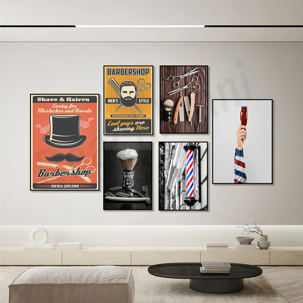 Barber Shop Poster, Vintage Barber Tools Picture Canvas Print for Barber Salon Decoration, Barber Shop Decoration, Barber Gift