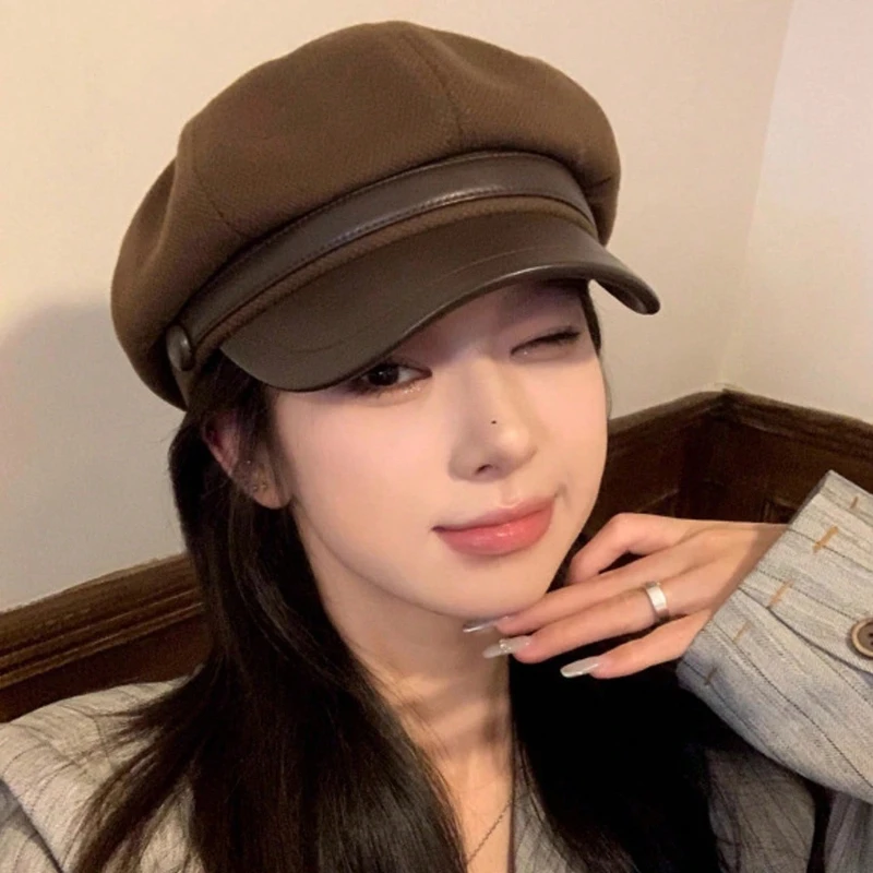 1 قطعة قبعة بيريه مثمنة ، المرأة الخريف الشتاء النمط البريطاني قبعة موزع الصحف كبيرة الحجم ، مناسبة لإكسسوارات الخريف المطابقة اليومية #3