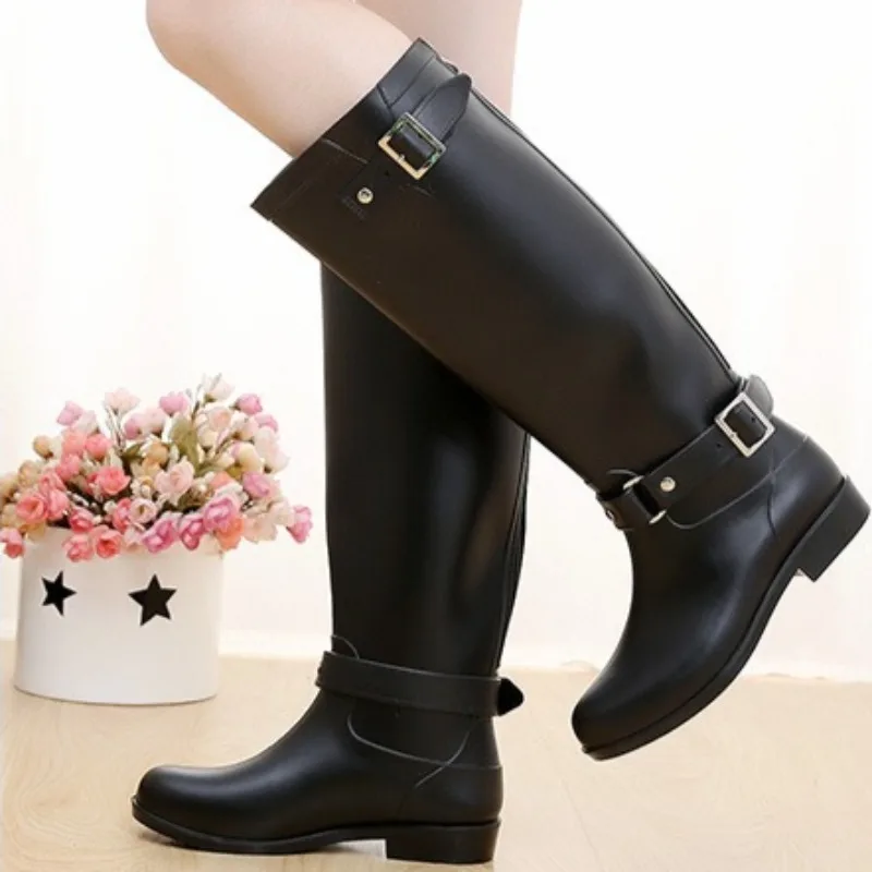 Women's Rain Boots Fashion High-Tube Rubber Boots PVC Rubber Galosh Designer Zip Waterproof Garden Work Boots Botas Lluvia Mujer