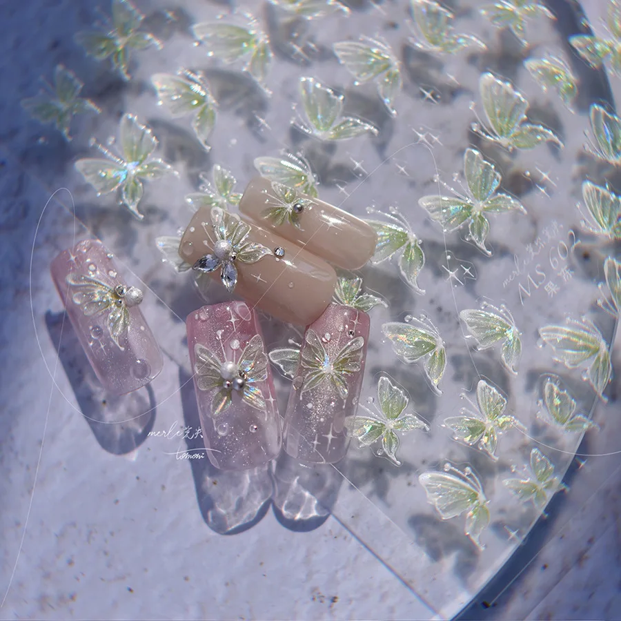 1 قطعة 5D بريق فراشة مسمار ملصقات Kawaii أورورا فراشة مسمار الفن سحر الزينة الشارات DIY بها بنفسك مانيكير لاصق المنزلق #4